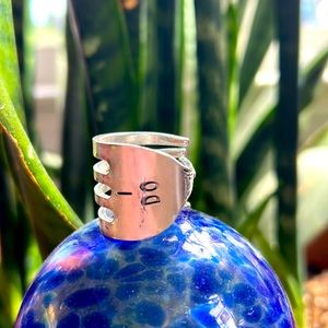 One of a kind cute silver fork ring that says “ I DO”